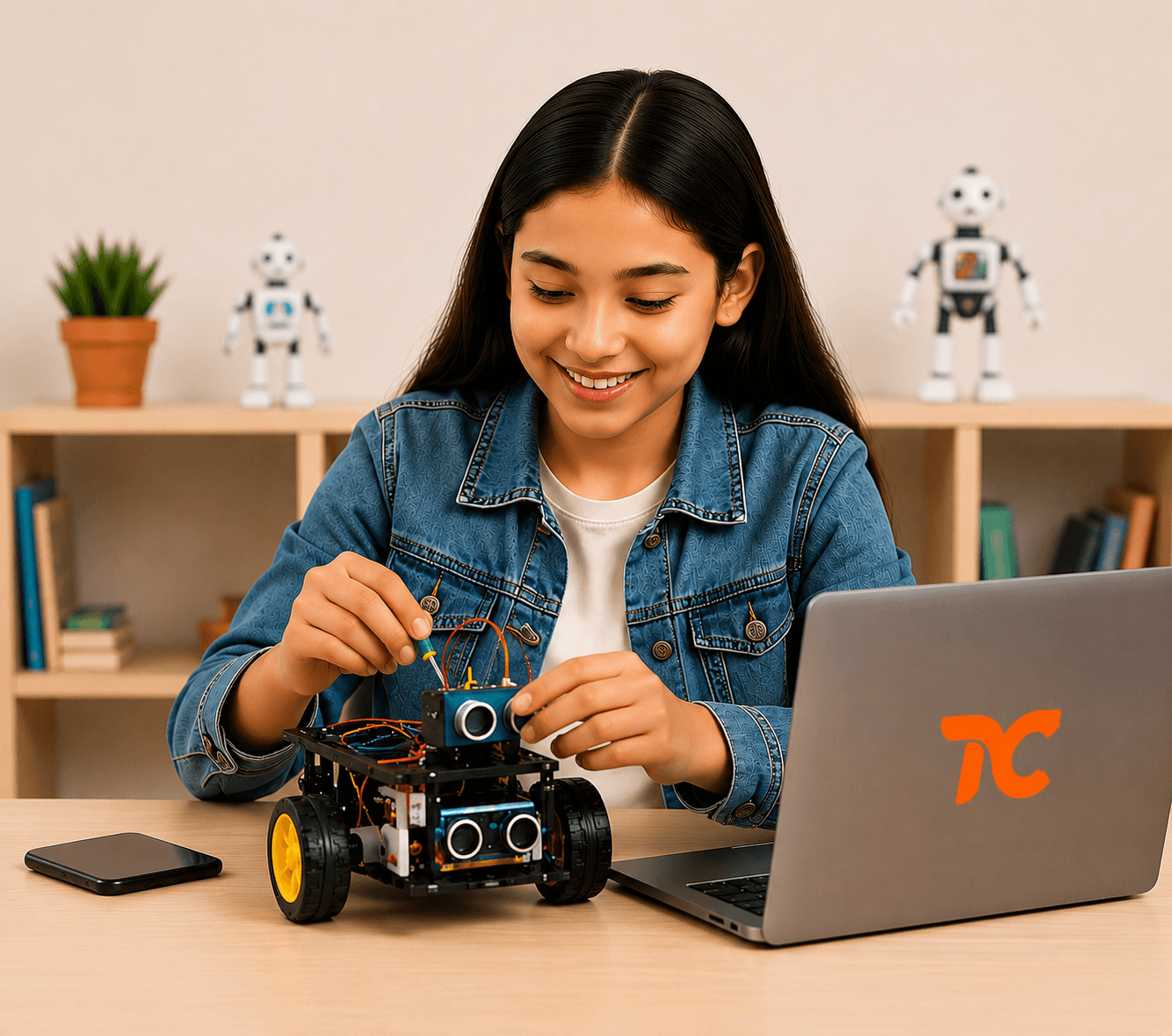 Student building a robot in a TWINC STEM lab