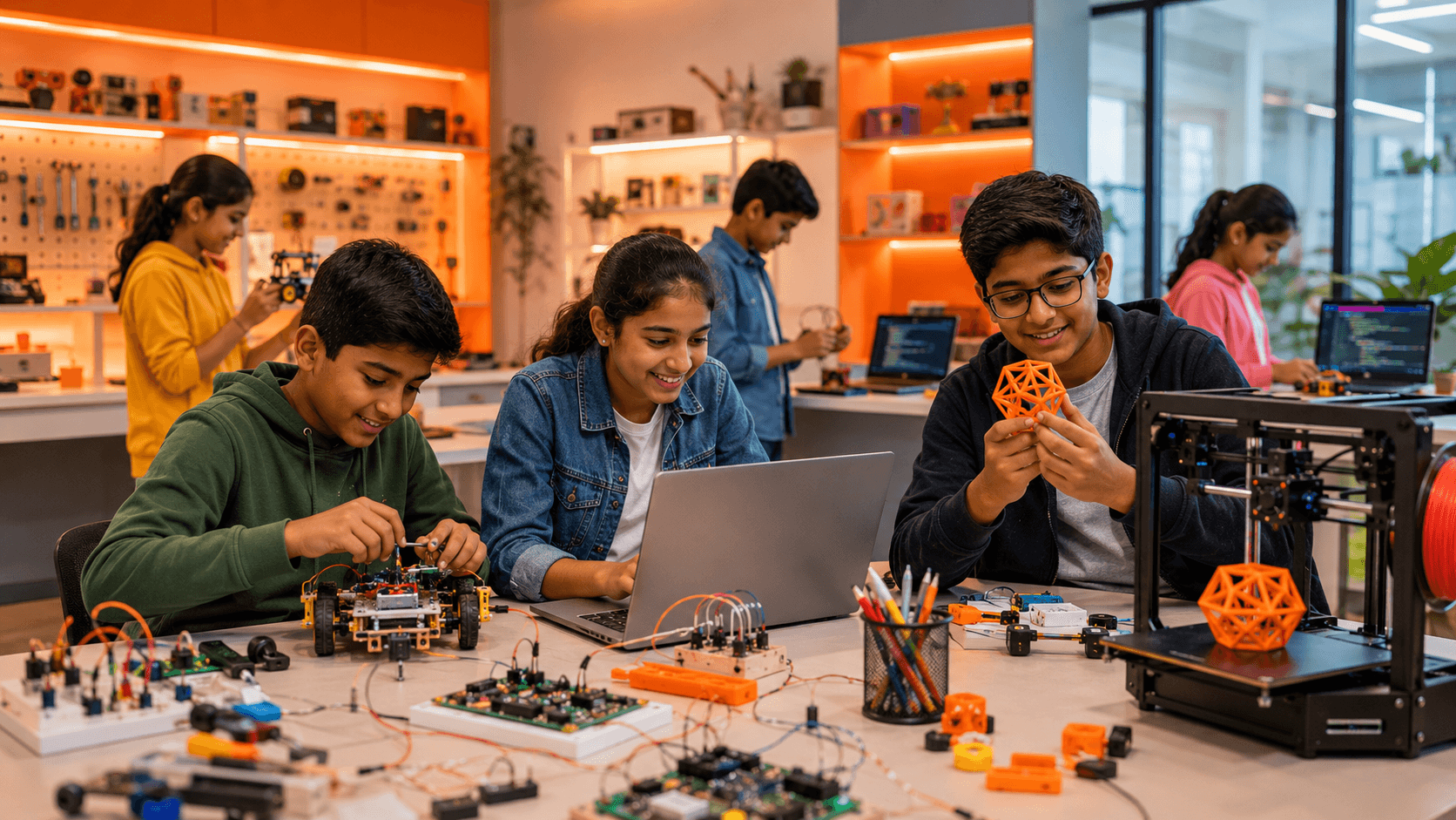 Students working on STEM projects